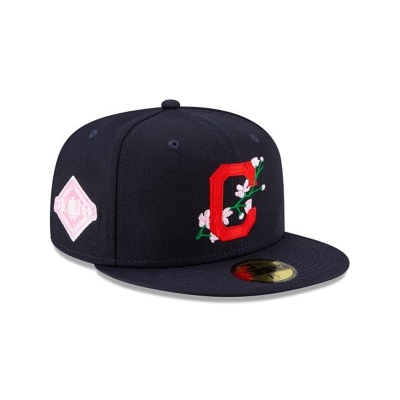 Blue Cleveland Indians Hat - New Era MLB Side Patch Bloom 59FIFTY Fitted Caps USA0316958